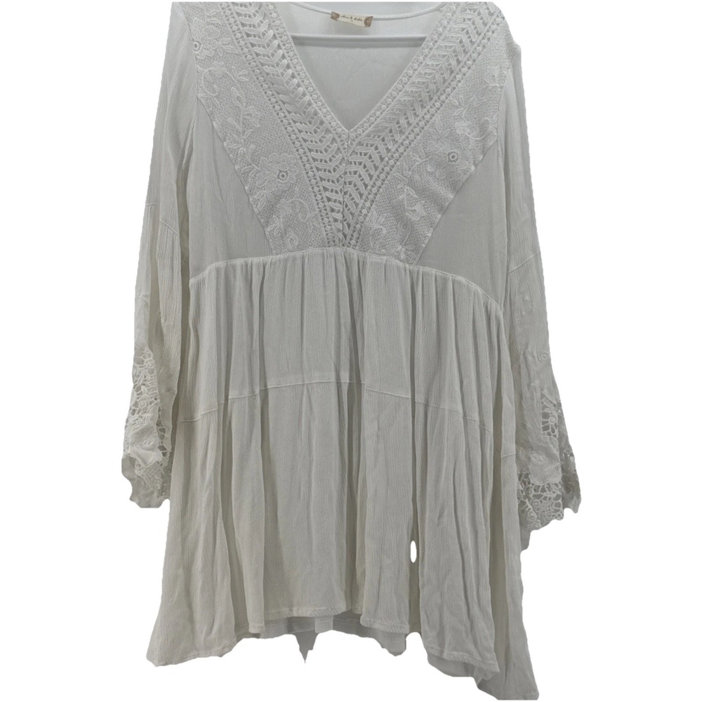 Altar'd State White Boho Dress M Medium Lace V Neck Lined